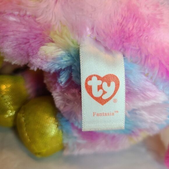 TY Beanie Boos Fantasia the Unicorn, pink Gold Tie Dye, 10 inches tall - Picture 4 of 7